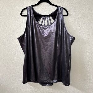 Livi Black & Silver Metallic Caged Open Back Athletic Tank Top Size 26/28